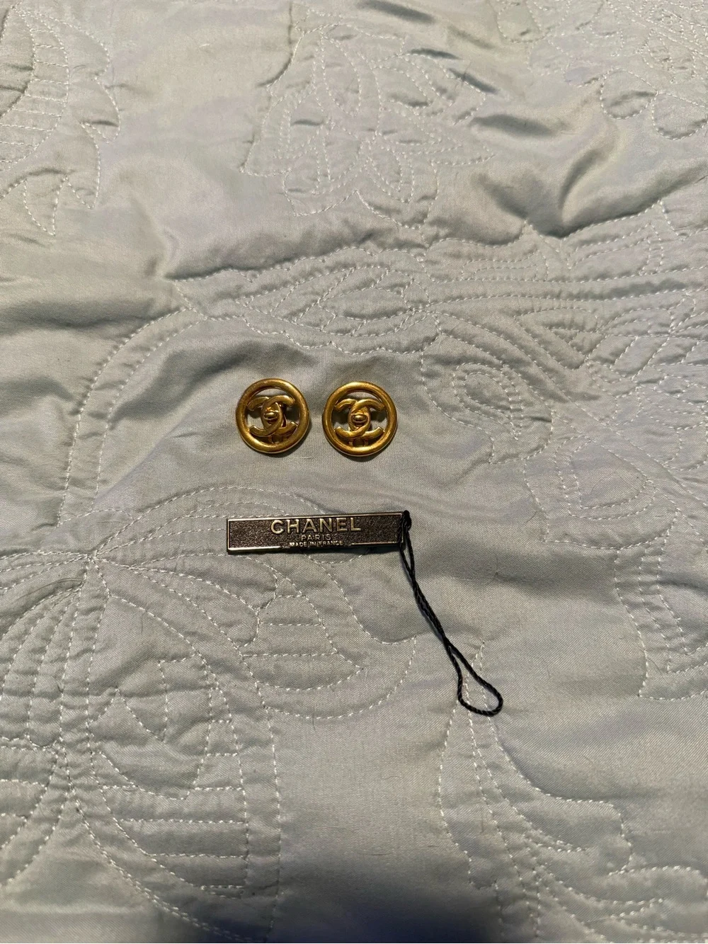 CHANEL Gold-Tone CC Button Pair with Brand Tag